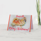 Duitse Spitz Dog-Waterverf kerstkaart Kaart (Voorkant)
