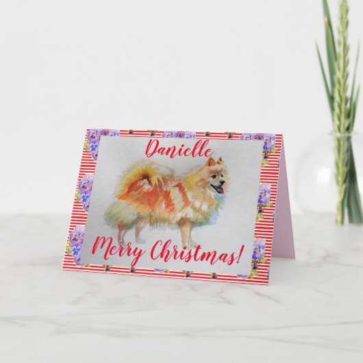 Duitse Spitz Dog-Waterverf kerstkaart Kaart (Voorkant)