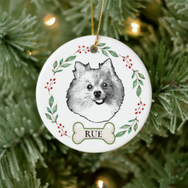 Duitse Spitz Hond Gepersonaliseerde Hand Drawing Keramisch Ornament
