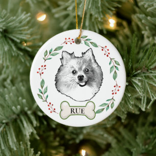 Duitse Spitz Hond Gepersonaliseerde Hand Drawing Keramisch Ornament