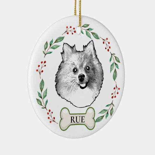 Duitse Spitz Hond Gepersonaliseerde Hand Drawing Keramisch Ornament (Rechts)
