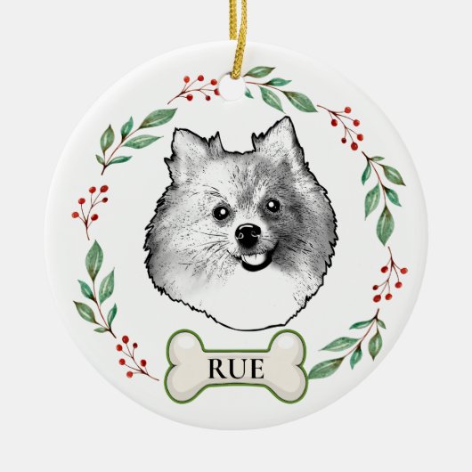 Duitse Spitz Hond Gepersonaliseerde Hand Drawing Keramisch Ornament (Voorkant)