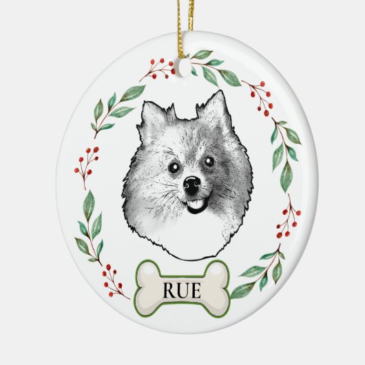 Duitse Spitz Hond Gepersonaliseerde Hand Drawing Keramisch Ornament (Links)