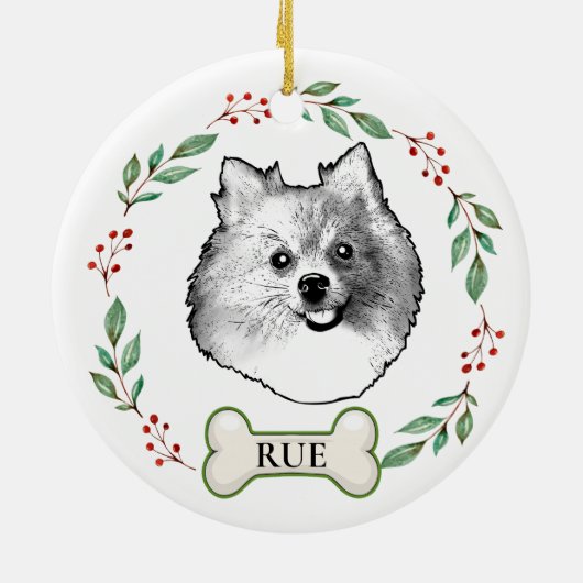 Duitse Spitz Hond Gepersonaliseerde Hand Drawing Keramisch Ornament (Achterkant)