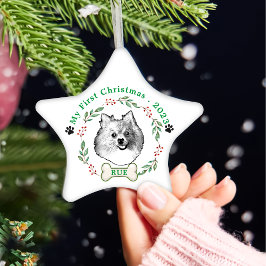 Duitse Spitz Hond Gepersonaliseerde Hand Drawing Keramisch Ornament