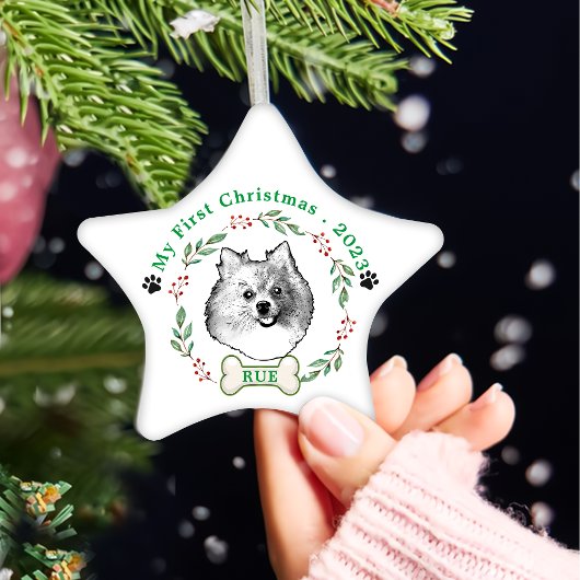 Duitse Spitz Hond Gepersonaliseerde Hand Drawing Keramisch Ornament
