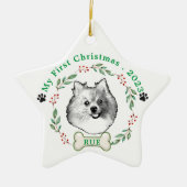 Duitse Spitz Hond Gepersonaliseerde Hand Drawing Keramisch Ornament (Voorkant)