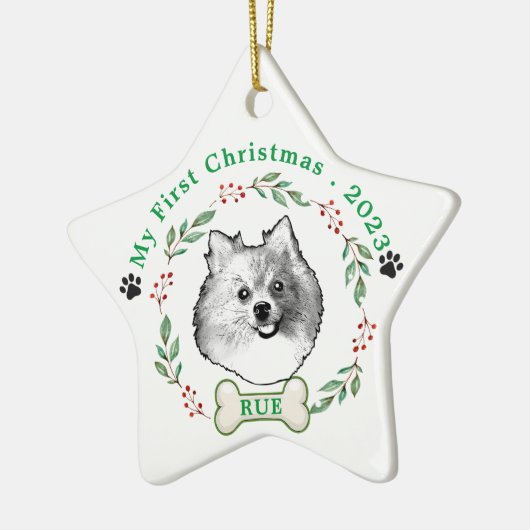 Duitse Spitz Hond Gepersonaliseerde Hand Drawing Keramisch Ornament (Links)