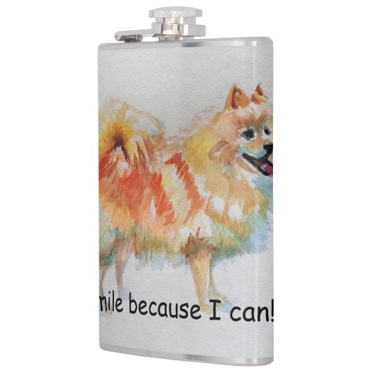 Duitse Spitz hond 'Ik lach omdat ik kan' Kaarten Heupfles (Links)