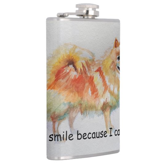 Duitse Spitz hond 'Ik lach omdat ik kan' Kaarten Heupfles (Rechts)