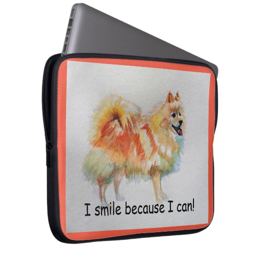 Duitse Spitz hond 'Ik lach omdat ik kan' Kaarten Laptop Sleeve (Voorkant Rechts)