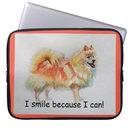 Duitse Spitz hond 'Ik lach omdat ik kan' Kaarten Laptop Sleeve (Voorkant)
