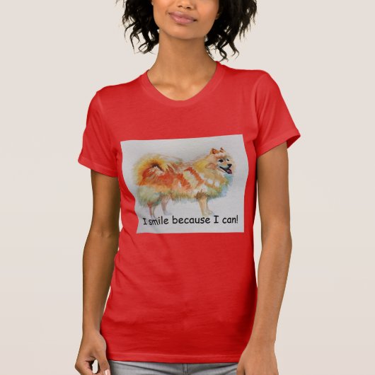 Duitse Spitz hond 'Ik lach omdat ik kan' Kaarten T-shirt (Voorkant)