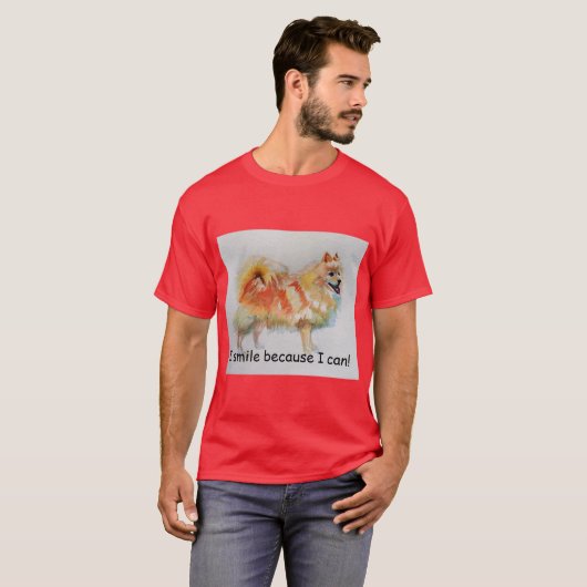 Duitse Spitz hond 'Ik lach omdat ik kan' Kaarten T-shirt (Voorkant volledig)