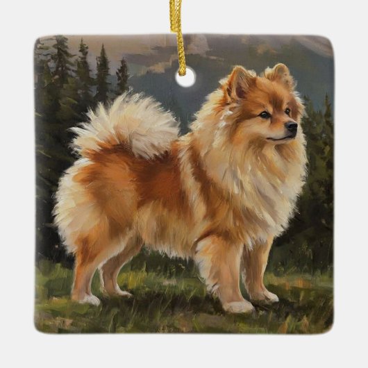 Duitse Spitz Keramisch Ornament (Voorkant)