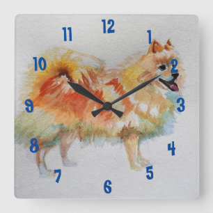 Duitse Spitz Pomeranian Dog dogs Childs Room Clock Vierkante Klok