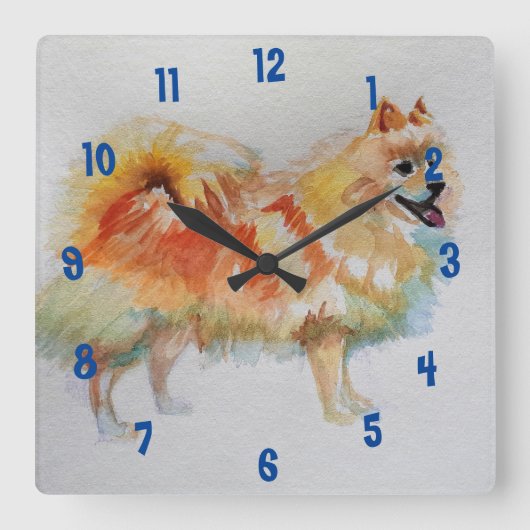 Duitse Spitz Pomeranian Dog dogs Childs Room Clock Vierkante Klok (Voorkant)