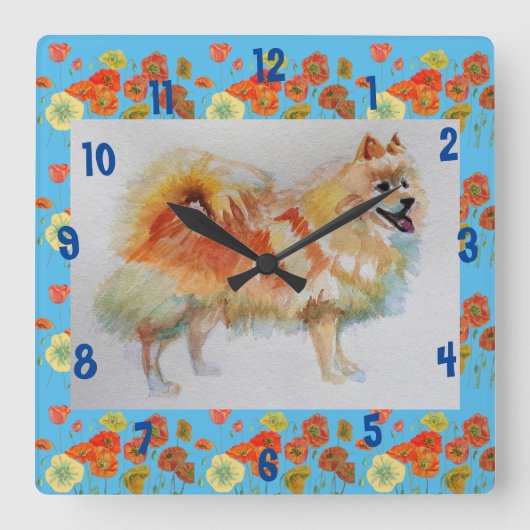 Duitse Spitz Pomeranian Dog dogs Childs Room Clock Vierkante Klok (Voorkant)