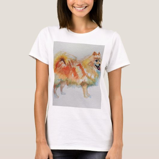 Duitse Spitz Pommeren Waterverf Dog Dogs T-shirt (Voorkant)