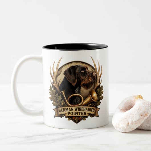 Duitse Staande Draadhar Tweekleurige Koffiemok (Met donut)
