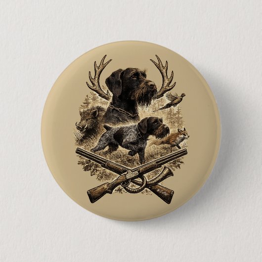 Duitse Staande Draadharige Pointer Ronde Button 5,7 Cm (Voorkant)