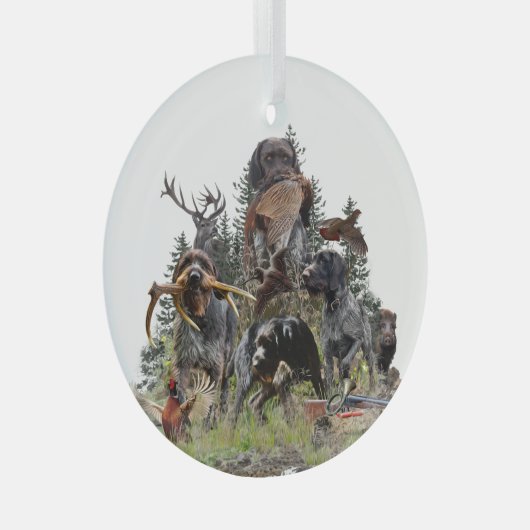 Duitse Staande Hond Draadhaar Glas Ornament (Voorkant Rechts)