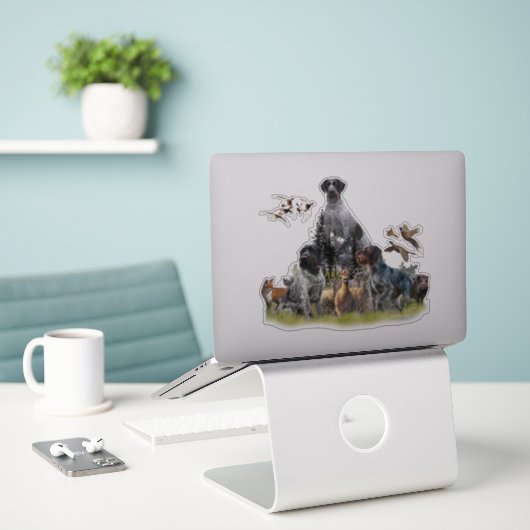 Duitse Staande Hond Draadhaar Sticker (Laptop op bureau)