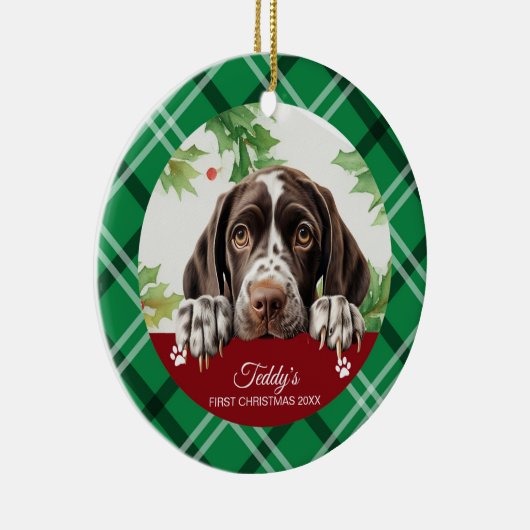 Duitse Staande Hond Eerste Kerstmis Keramisch Ornament (Rechts)