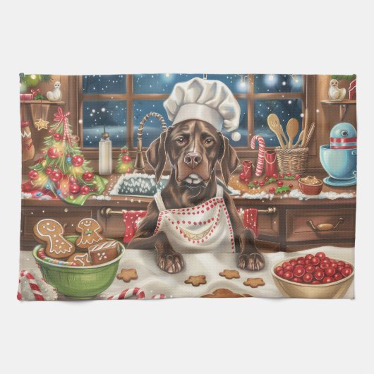 Duitse Staande Hond Kerstbakken: Feestelijk Theedoek (Horizontaal)