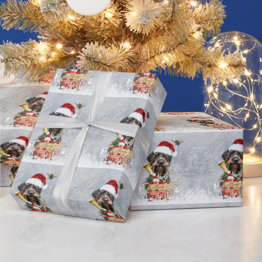 Duitse Staande Hond met Draadhaar Prettig Kerstfe Cadeaupapier (Feestdagen)
