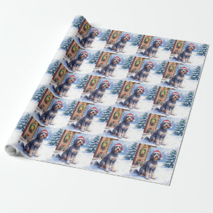 Duitse Staande Hond met Sneeuwige Lodge en Kerstma Cadeaupapier