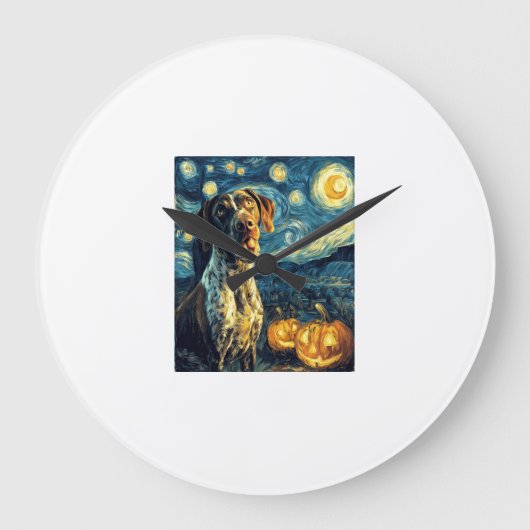 Duitse Staande Pointer 2 Schattige Hond Halloween Grote Klok (Voorkant)