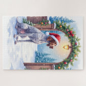 Duitse Staande Pointer Besneeuwde Poort Kerstman H Legpuzzel (Horizontaal)