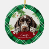 Duitse Staande Pointer Eerste Kerstmis Keramisch Ornament (Voorkant)