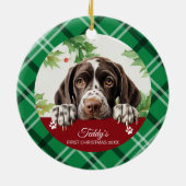Duitse Staande Pointer Eerste Kerstmis Keramisch Ornament (Achterkant)