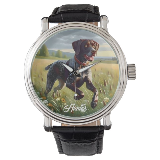 Duitse Staande Pointer hardlopend Horloge (Voorkant)