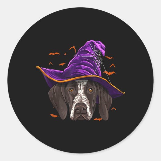 Duitse Staande Pointer Heks Grappig Halloween Ronde Sticker (Voorkant)