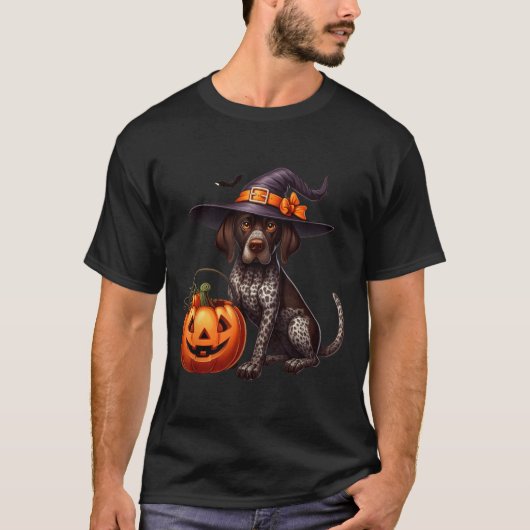 Duitse Staande Pointer Heksen Halloween T-shirt (Voorkant)