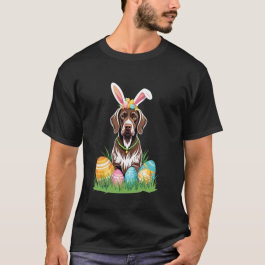 Duitse Staande Pointer Hond met Konijnenoren Pasen T-shirt (Voorkant)