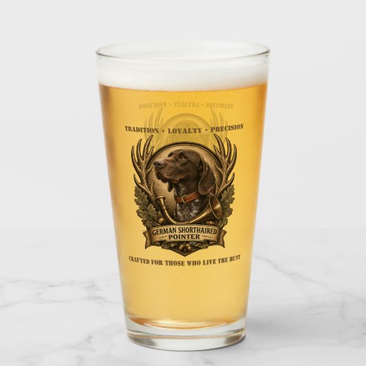 Duitse Staande Pointer, Jachthoorn Kunst Glas (Voorkant gevuld)
