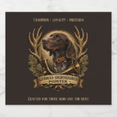 Duitse Staande Pointer, Jachthoorn Kunst Likeurfles Etiket (Enkel label)