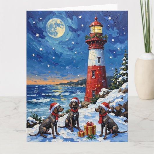 Duitse Staande Pointer Kerst Vuurtoren Kaart (Voorkant)