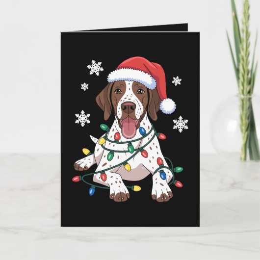 Duitse Staande Pointer Kerstlichtjes Hond Kaart (Voorkant)