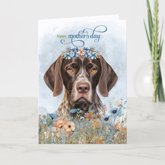 Duitse Staande Pointer Moederdag Wilde Bloemen Feestdagen Kaart (Voorkant)