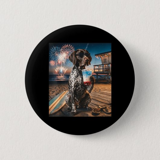 Duitse Staande Pointer Patriottisch Strand Ronde Button 5,7 Cm (Voorkant)
