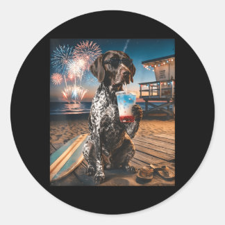 Duitse Staande Pointer Patriottisch Strand Ronde Sticker