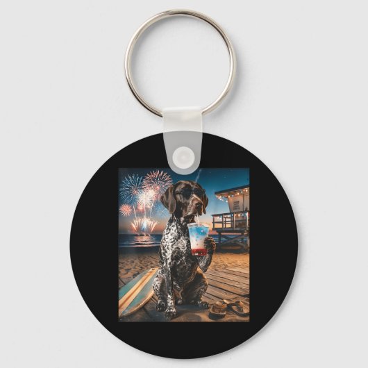 Duitse Staande Pointer Patriottisch Strand Sleutelhanger (Voorkant)