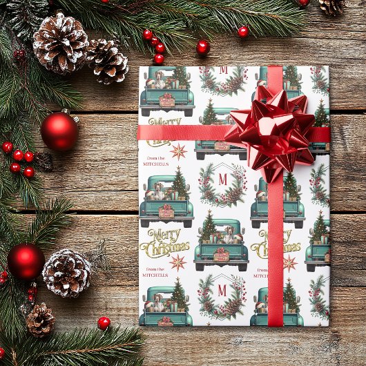 Duitse Staande Pointer Retro Vrachtwagen Monogram Cadeaupapier