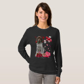 Duitse Staande Pointer Rose Hart Gelukkig Valent T-shirt (Voorkant volledig)