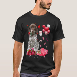 Duitse Staande Pointer Rose Hart Gelukkig Valentij T-shirt